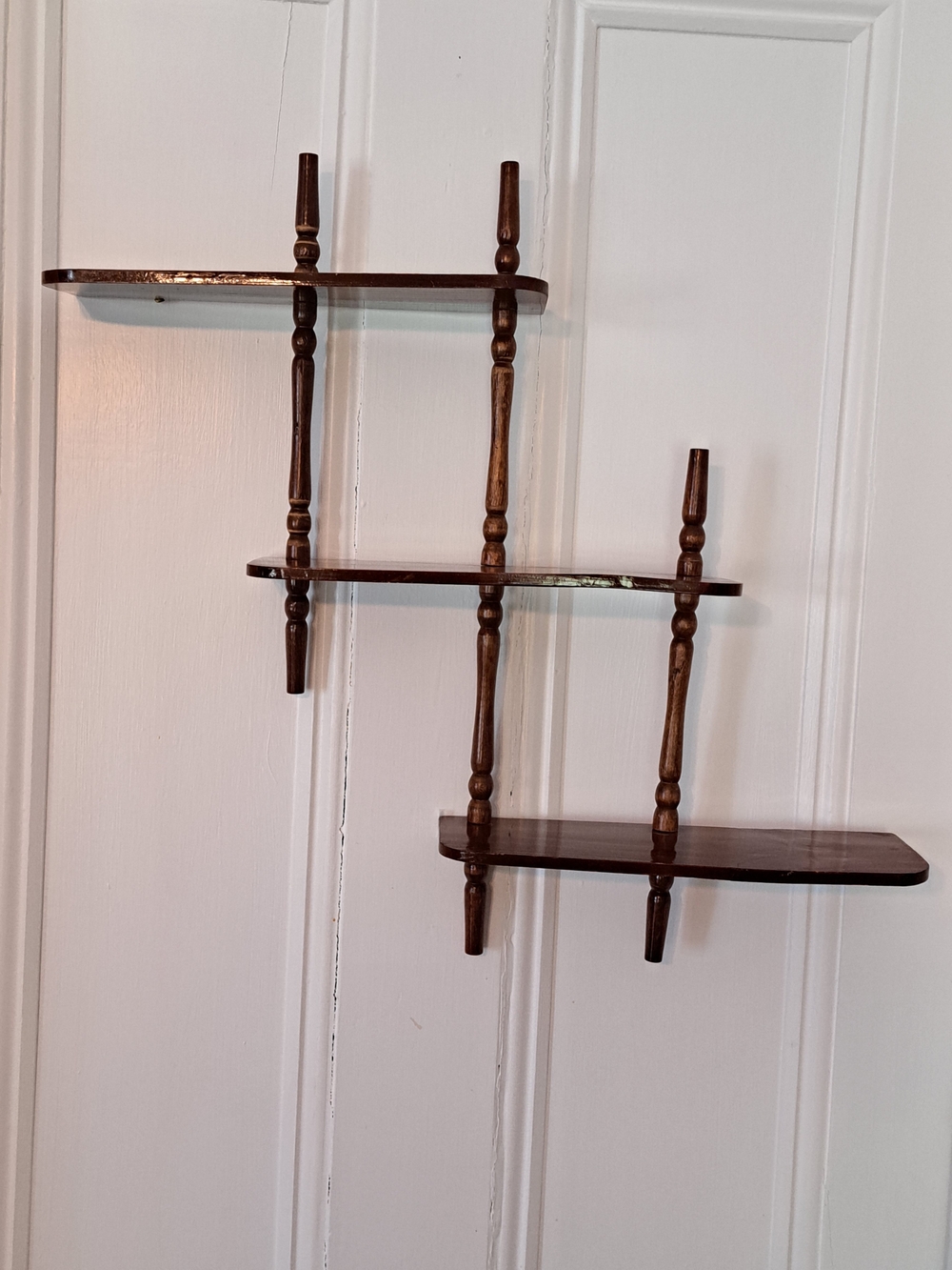 Vintage Wooden Wall Shelf Trio in Dark Brown